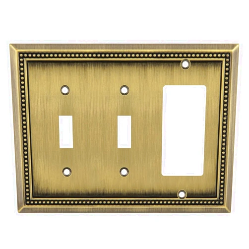 Henne Bery Sunken Pearls Heavy Duty Decorative Wall Plate Switch Plate Outlet Cover (Double Toggle/Single Decorator, Antique Brass)