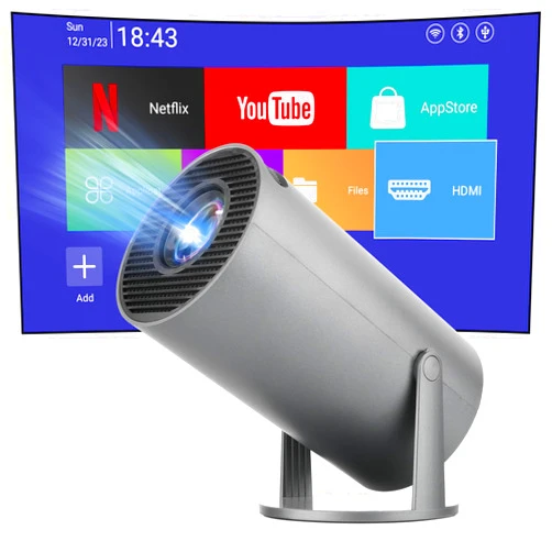 Reiie Mini Portable Projector, 4K 1080P Full HD Supported,Auto Keystone, WiFi6+Bluetooth 5.0,180°Rotatable Outdoor Projector,Built-in Android 11.0 OS(Silver)