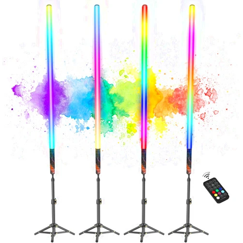 luxceo 4Pack RGB Tube Light Bar with Light Stand, Battery Powered LED Video Light Wand Stick with Remote Control for DJ Lighting, Dance Club and Photography Lighting (2.8Ft)