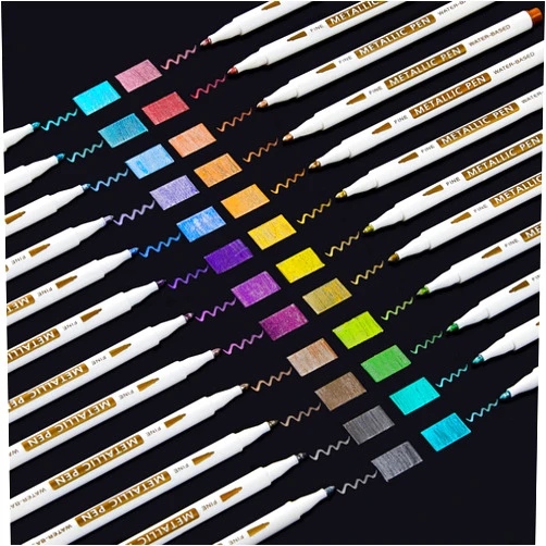 Shuttle Art Metallic Marker Pens, 24 Colors Metallic Paint Markers Fine Point for DIY Card, Calligraphy, Art and Crafting Projects, Works Great on Black Paper, Scrapbooks, Fabric, Rock.