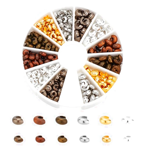PH PandaHall 420 pcs 6 Colors 3mm 4mm Brass Crimp Bead Cover Knot Cover Cap Cord End Caps for Earring Bracelet Necklace Jewelry DIY Craft Making, Mixed Colors