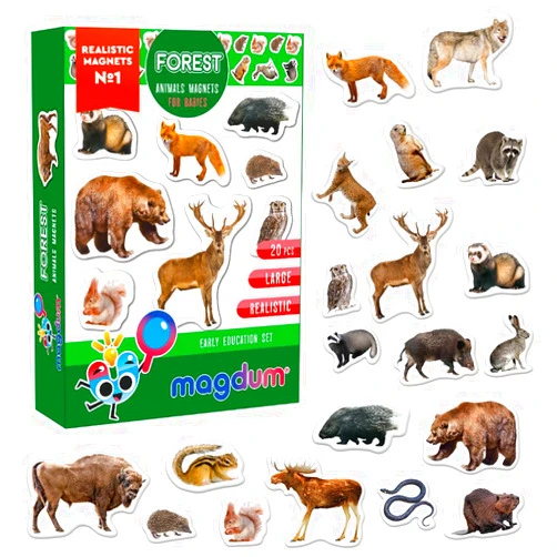 Magdum 20 Fridge Magnets for Toddlers - Forest Photo Kids Magnets for Fridge - Toddler Magnets for Refrigerator - Magnetic Animals - Fridge Magnets for Kids - Animal Magnets - Toddler Fridge Magnets