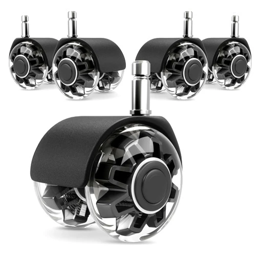 Omyoffice Office Chair Caster Wheels (Set of 5),Heavy-Duty Chair Wheels Support 2200lbs,Mute Rubber Chair Casters for Hardwood Floors and Carpet,2 Inch Universal Fit (Black)