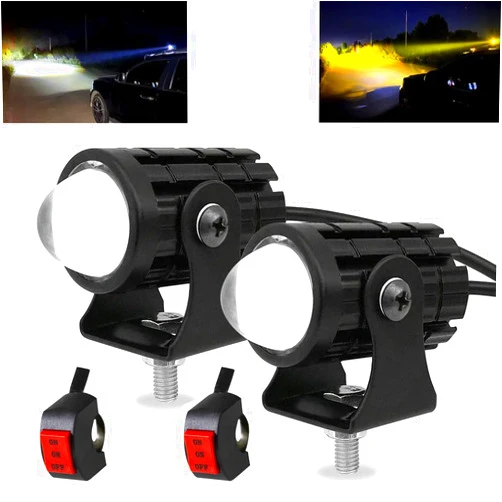 GOODKSSOP 2pcs Super Bright 24W LED Two-Color White Amber Spotlight + 2pcs ON-ON-OFF Switch, Waterproof auxiliary Motorcycle Headlight Fog Light, Universal For Car Truck ATV Offroad SUV Driving Work Spot Lamp