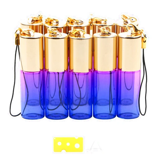 Newzoll Glass Roller Bottles, 5ml Mini Rose Blue Gradient Roll On Bottles, Empty Sample Vial Bottles Containers for Essential Oil Perfumes Lip Balms, Pack of 10