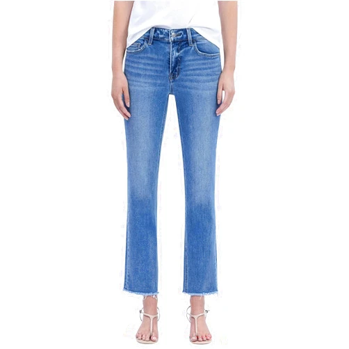 VERVET Women's Melissa Mid Rise Raw Hem Cropped Straight Leg Jeans
