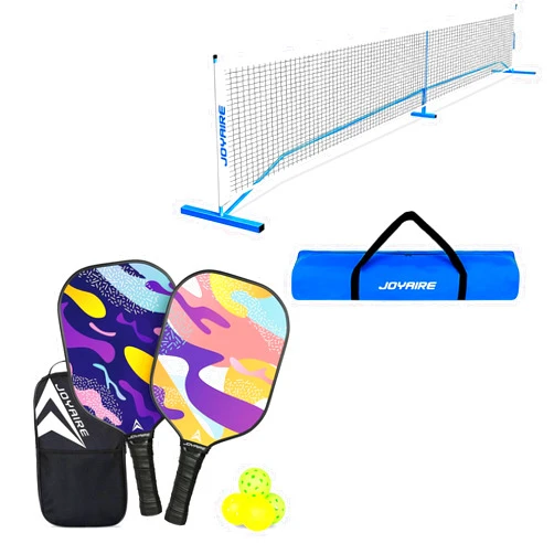 JOYAIRE Graphite Pickleball Paddles Set of 2, Pickleball Net, Pickleball Set Carbon Fiber Honeycomb Core Lightweight Pickle Ball Rackets Set of 4, with Pickleball Balls & Bag