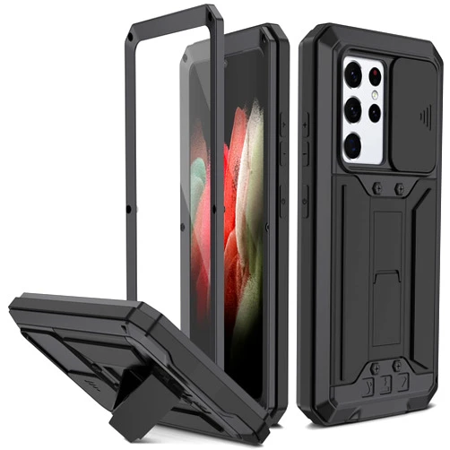 MIYIYQP Compatible for Samsung Galaxy S21 Ultra Case, Aluminum Metal Gorilla Glass Shockproof Military Heavy Duty Sturdy Protector Cover Hard Case for Samsung Galaxy S21 Ultra (Black)