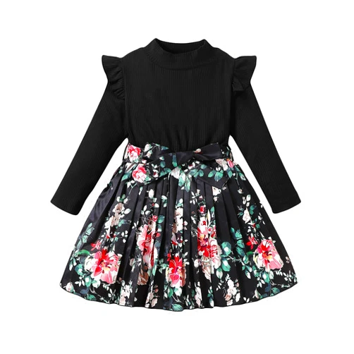 HIGHUZZA Toddler Girl Clothes Long Sleeve Dresses for Girls 4T-7T Fall Winter Clothes Floral Dress Birthday Outfits for Girls