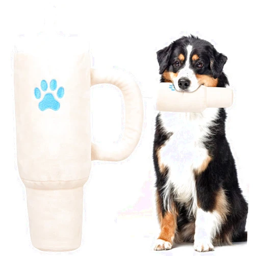 SZEE Insulated Cup Dog Toy, Funny Squeaky Toy for Chewers, Interactive Cute Plush and Stuffed Toy for Medium and Small Dogs, Perfect for Dog Birthday Gifts (40 oz, Apricot)
