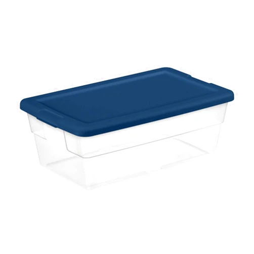 Sterilite Stackable 6 Quart Clear Home Storage Box with Handles and Blue Lid for Efficient, Space Saving Household Storage and Organization, 5 Pack