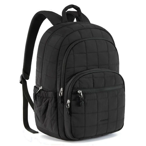 BAGSMART College Laptop Backpack, Travel Laptop Backpack for Women, Quilted Casual Daypack, Water-Resistant Bookbag for 15.6 Inch Laptop, Black