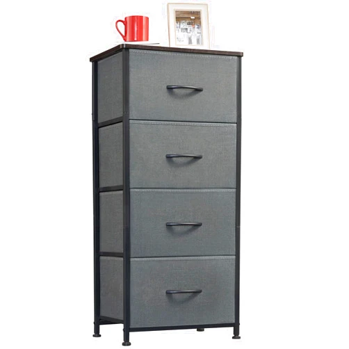 Somdot Tall Dresser for Bedroom, 4 Drawer Storage Organizer Chest of Drawers with Removable Fabric Bins for Living Room Closet Bedside Nursery Laundry Entryway Hallway, Charcoal Grey