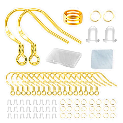 DIYEAR Gold Earring Hooks 80 PCS/40 Pairs, Ear Wires Fish Hooks, 240pcs Hypo-allergenic Jewelry Findings Parts with Jump Rings and Clear Silicone Earring Backs Stoppers for DIY Jewelry Making (14K Gold)