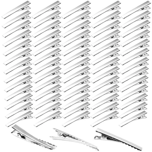 Elcoho 200 Pieces Metal Hair Clips Single Prong Curl Clips Silver Alligator Section Clips with Teeth Hairbow Accessory for Women Girls