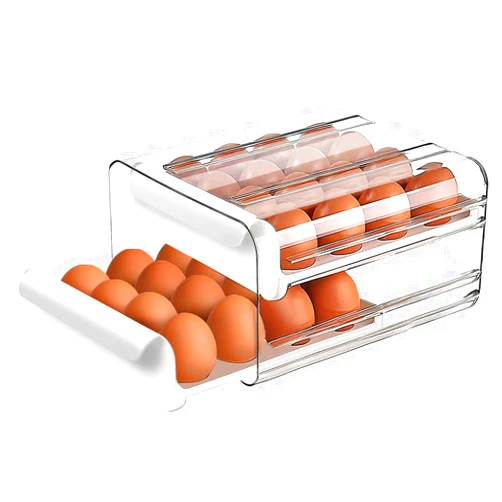 CHANCETSUI Large Capacity Egg Holder for Refrigerator,Upgrade Egg Storage Container Organizer Bins,Clear Plastic Storage Container,Egg Fresh Storage Box with Handles,Egg Fresh Storage Box for Fridge 2Layer White