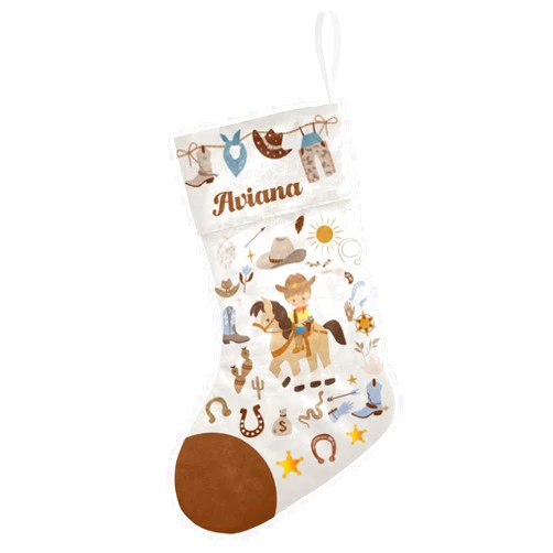 Eiis Unidesign Cowboy Cartoon Horse Western Personalized Christmas Stocking with Name,Custom Large Family Stockings for Xmas Party Holiday Decoration Gift 1 Pack