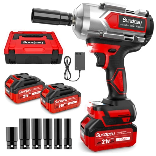Sundpey Cordless Impact Wrench 900Ft-lbs(1200N·m) - 1/2 Inch Brushless Impact Driver with 2 * 4.0Ah Battery - 21V 2600RPM High Torque Impact Gun for Car Truck with Fast Charger & 6 Sockets & Case
