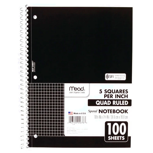 Mead Spiral Notebook, 1-Subject, Graph Ruled Paper, 7-1/2