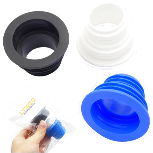 LYMGS Universal Fit Drain Pipe Hose Silicone Plug, Washing Machine Drain Hose Sealing Plug Kitchen Pipe Sewer Seal Ring Laundry Room Bathroom Bathtub, Black White Blue 3 Pack