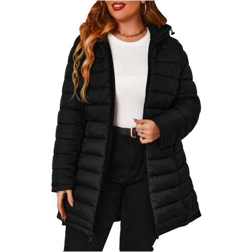 Geschallino Women's Reversible Puffer Coat Water Resistant Winter Jacket Long Warm Padded Bubble Outwear with Hood (1X-5X)