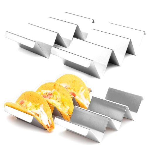 California Basics California Home Goods Taco Holders Stainless Steel Set of 4 - Taco Shell Holders - Taco Stainless Stand - Taco Baking Rack - Soft Taco Stand & Hard Taco Holder - Taco Shell Tray - Taco Tuesday Server