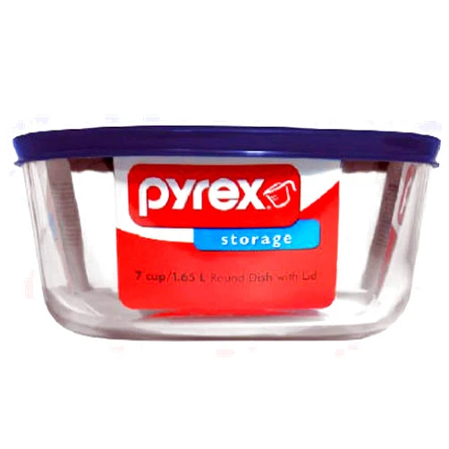 Pyrex Simply Store 7-Cup Round Glass Food Storage Dish,Blue