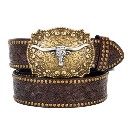 Mealah Western-Cowboy-Belts for Men/Women - Mens Western Belt with Longhorn-Bull-Buckle Cowgirl-Country PU-Leather-Belt for Jeans