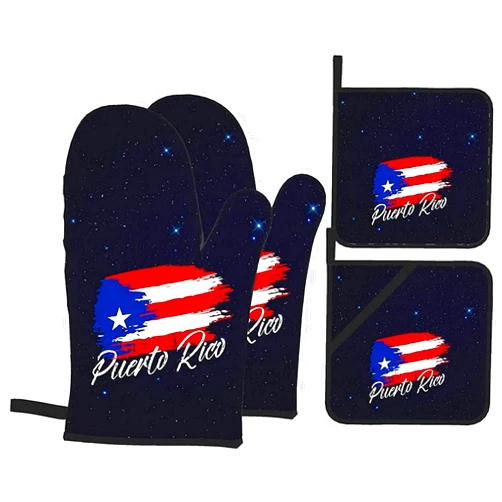ZENGTAI Puerto Rican Flag Oven Mitts and Pot Holders Set of 4 Kitchen Set for Cooking