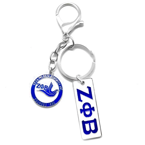 muiot Fashion metal plating sorority society ZETA ZPB letter label Nameplate dove 1920 Pendant Keychain Long key chain
