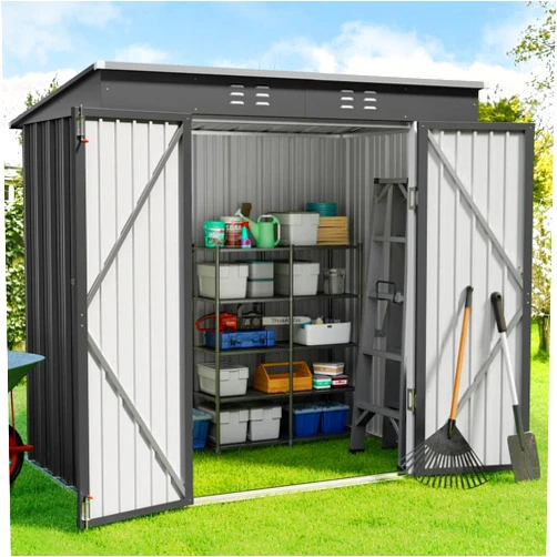 Gizoon 6' x 4' Outdoor Storage Shed with Double Lockable Doors, Anti-Corrosion Metal Garden Shed, Waterproof Shed Outdoor Storage Clearance for Backyard Patio Lawn-Dark Gray