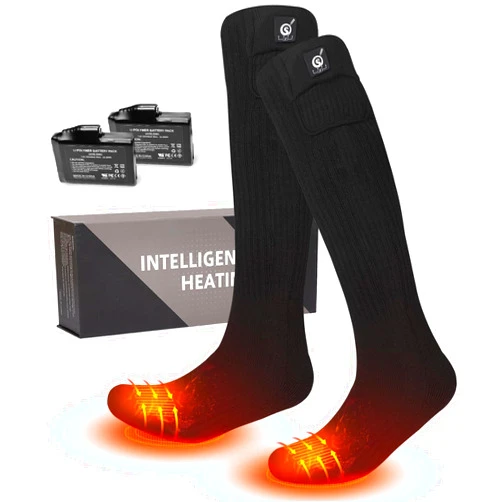 DINSVTA Heated Socks for Men Women Battery Electric Heated Socks Rechargeable 7.4V 2200mAh up to 6.5hrs for Outdoor Skiing Hiking Camping Working, Cold Weather Foot Warmer