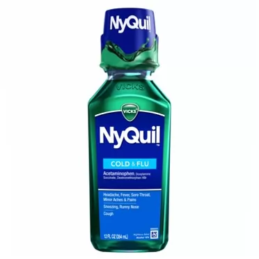 Vicks NyQuil, Nighttime Cold & Flu Symptom Relief, Relives Aches, Fever, Sore Throat, Sneezing, Runny Nose, Cough, 12 Fl Oz, Original Flavor