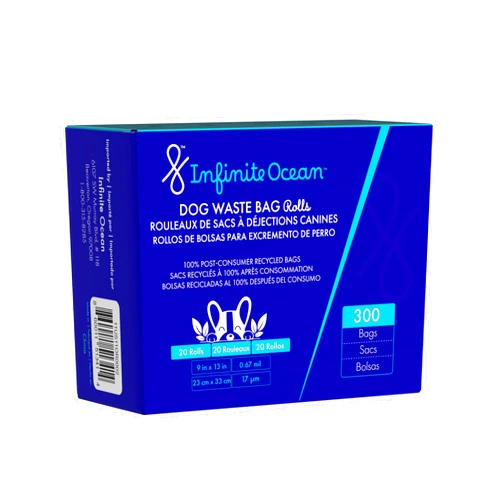 Infinite Ocean 100% Post-Consumer Recycled Poop Bags for Dogs, 300 Dog Waste Bags, Odor-Proof, Leak-Proof, Extra-Thick Black Refill Rolls, Unscented, Doggie, Doggy, Puppy Bags