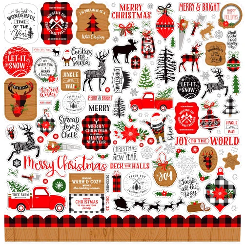 Echo Park Paper Company Lumberjack Christmas Element Sticker, red, Black, Woodgrain, Green