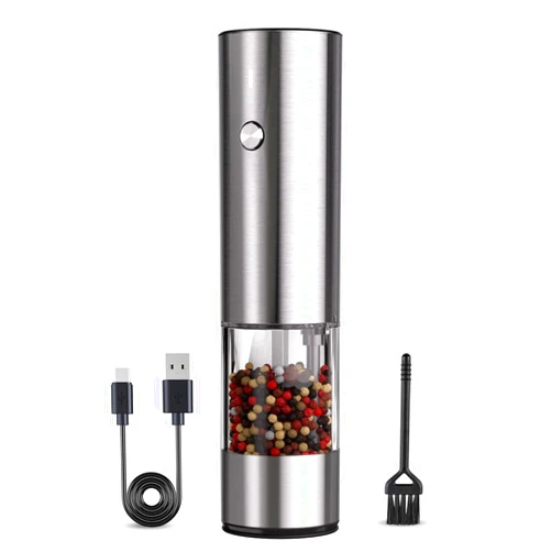 TOMEEM Larger Capacity Electric Salt or Pepper Grinder Rechargeable with LED lights, Stainless Steel Automatic Pepper Grinder or Salt Grinder Refillable with 6 Adjustable Coarseness
