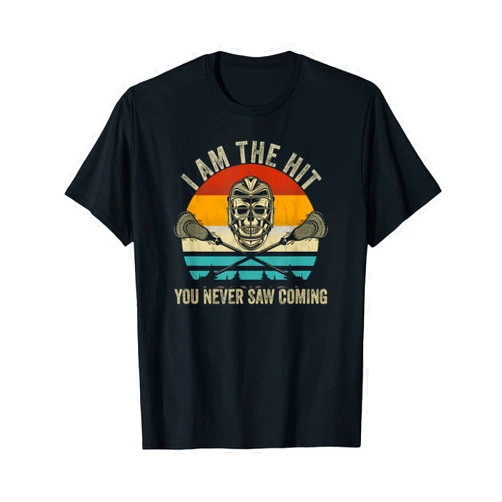 Lacrosse Gift men woman Lacrosse Skull Vintage Retro Lacrosse Stick Sun quote T-Shirt