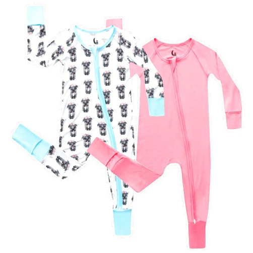 CubbieMoon Bamboo Viscose Baby Pajamas 2 Way Zip for Diaper Change 0 to 24 Month Soft Stretchy Sleeper 2 Pack