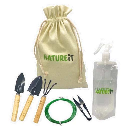 Natureit Bonsai Tool Kit. Complete Garden Tool Set all the Essentials for Growing a Bonsai Tree. Includes: Water Mister, Wooden Rake, Long & Wide Spades, Pruning Shears (Scissors/Trimmer/Clipper), Shaping wire