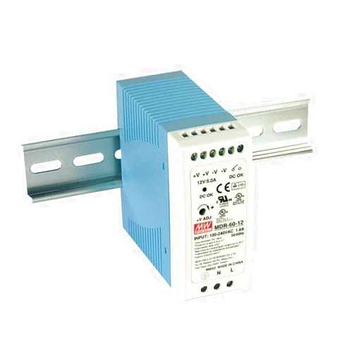Mean Well USA MDR-60-24 Power Supply; AC-DC; 24V@2.5A; 100-264V In; Enclosed; DIN Rail Mount; PFC; MDR Series