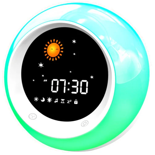 I·CODE I.CODE Sun & Moon Rise Kids Alarm Clock, Children's Sleep Trainer ,Sleep Sound Machine, Wake Up Light & Night Light ,Teach Kids Day & Night
