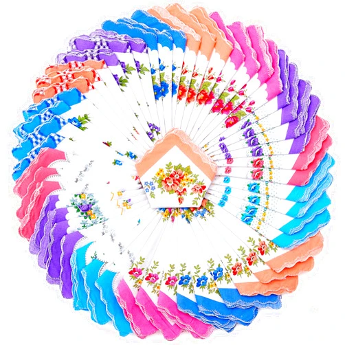 Geyoga 50 Pcs Bulk Ladies Handkerchief Vintage Floral Cotton Handkerchief Embroidered Women Hankies for Gift