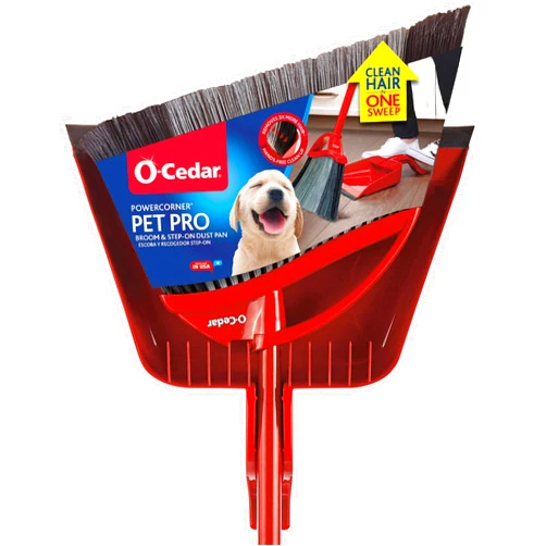 O-Cedar Pet Pro Broom with Step-On Dustpan | Remove 99% with One Sweep | Removes 3 Times More Pet Hair | Quiet Cleaning Tool for Cat and Dog Owners