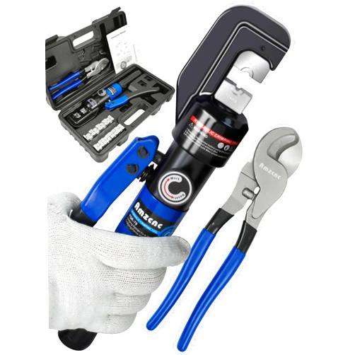AMZCNC Hydraulic Crimping Tool and Cable Cutter Hydraulic Cable Lug Crimper 8 US TON 12 AWG to 00 (2/0) Electrical Terminal Cable Wire Tool Kit with 9 Die