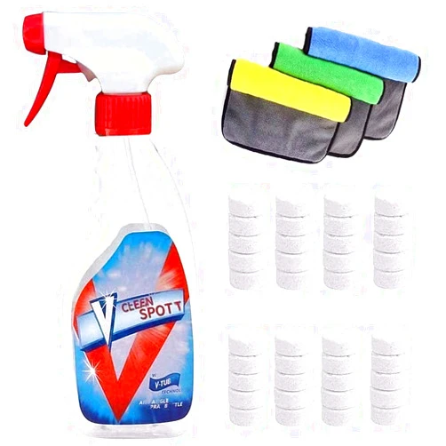 Jialansm Multifunctional Solid Effervescent Tablets, Deep Cleaning In Bathrooms And Kitchens Tablets, Portable Cleaning In Plastic Water Bottles Tablets (Basic set + Cleaning Cloth)