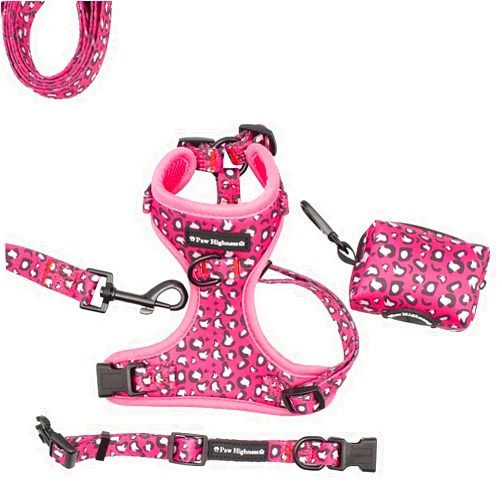 Paw Highness Dog Walking Harness, Collar, Leash & Poo Bag Holder Set in Pretty in Pink Medium