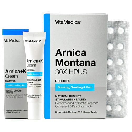 VitaMedica | Arnica Filler Kit Bundle | Arnica Montana 30X Blister Pack + Arnica & Vitamin K Topical Cream | Vitamin K Topical Cream | Softens, Calms, Moisturizes, & Restores Bruised Skin | Recovery