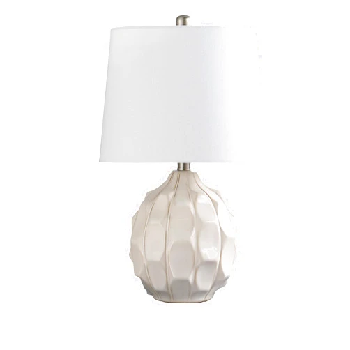 Benzara Benjara 22 Inch Table Lamp, Round Cascading Ceramic Design Urn, Brushed Metal, White, Silver, Cream and Taupe