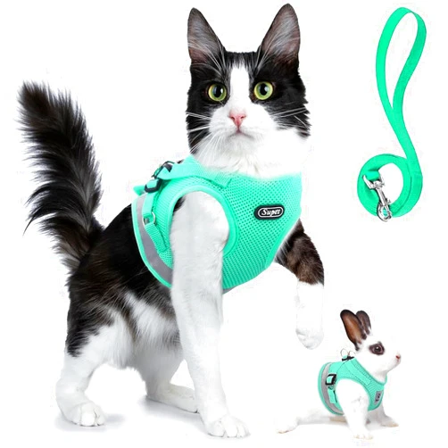 Supet Cat Harness and Leash Set for Walking Cat and Small Dog Harness Soft Mesh Harness Adjustable Cat Vest Harness with Reflective Strap Comfort Fit for Pet Kitten Puppy Rabbit