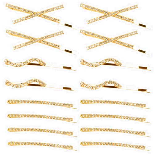 La Jolie Jasmin 16 Pieces Rhinestone Bobby Pins, Fancy Metal Hair Clips, Crystal Shiny Barrettes, I S X Shaped Diamond Hair Accessories for Women Girls Wedding Prom Party (Gold)